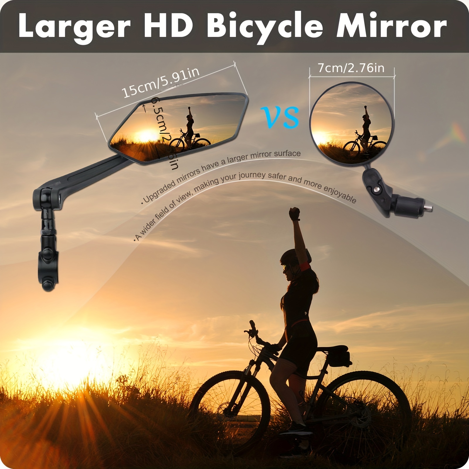 2pcs Bike Handlebar Mirrors For Bicycle Ebike Scooter Snowbike Adjuatable Wide Angle Rear View And 360° Rotatable Safety Galss Design
