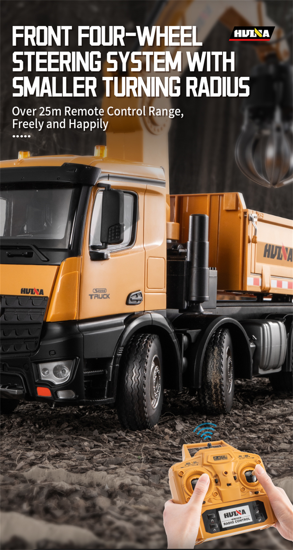 HUINA 1538 1/14 2.4G 26CH Semi-alloy RC Car Grabbing Wood Dump Truck 3-in-1 Vehicle Model RTR
