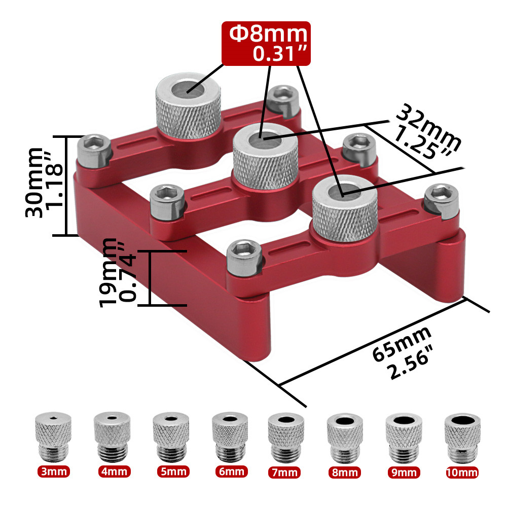 Self Centering Dowelling Jig Woodworking Joinery Hole Drill Guide Wood Dowel Hole Positioner Locator with 3-10mm Drill Sleeves