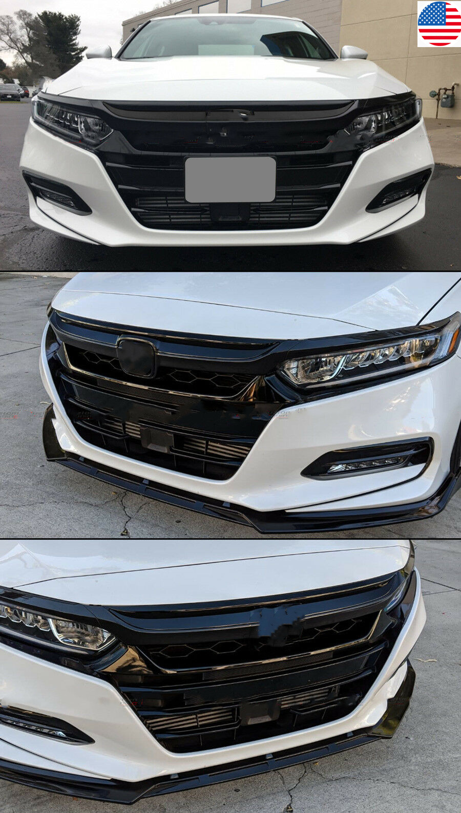 Glossy Black Chrome Trim Sport Style Front Grille For Honda Accord 4DR 2018-2021