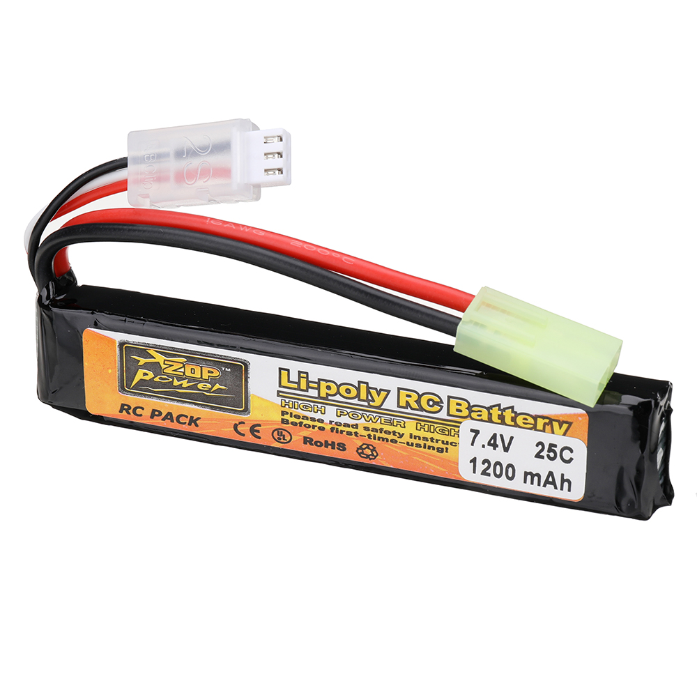 ZOP Power 7.4V 1200mAh 25C 2S LiPo Battery Tamiya Plug With T Plug Adapter Cable for RC Car