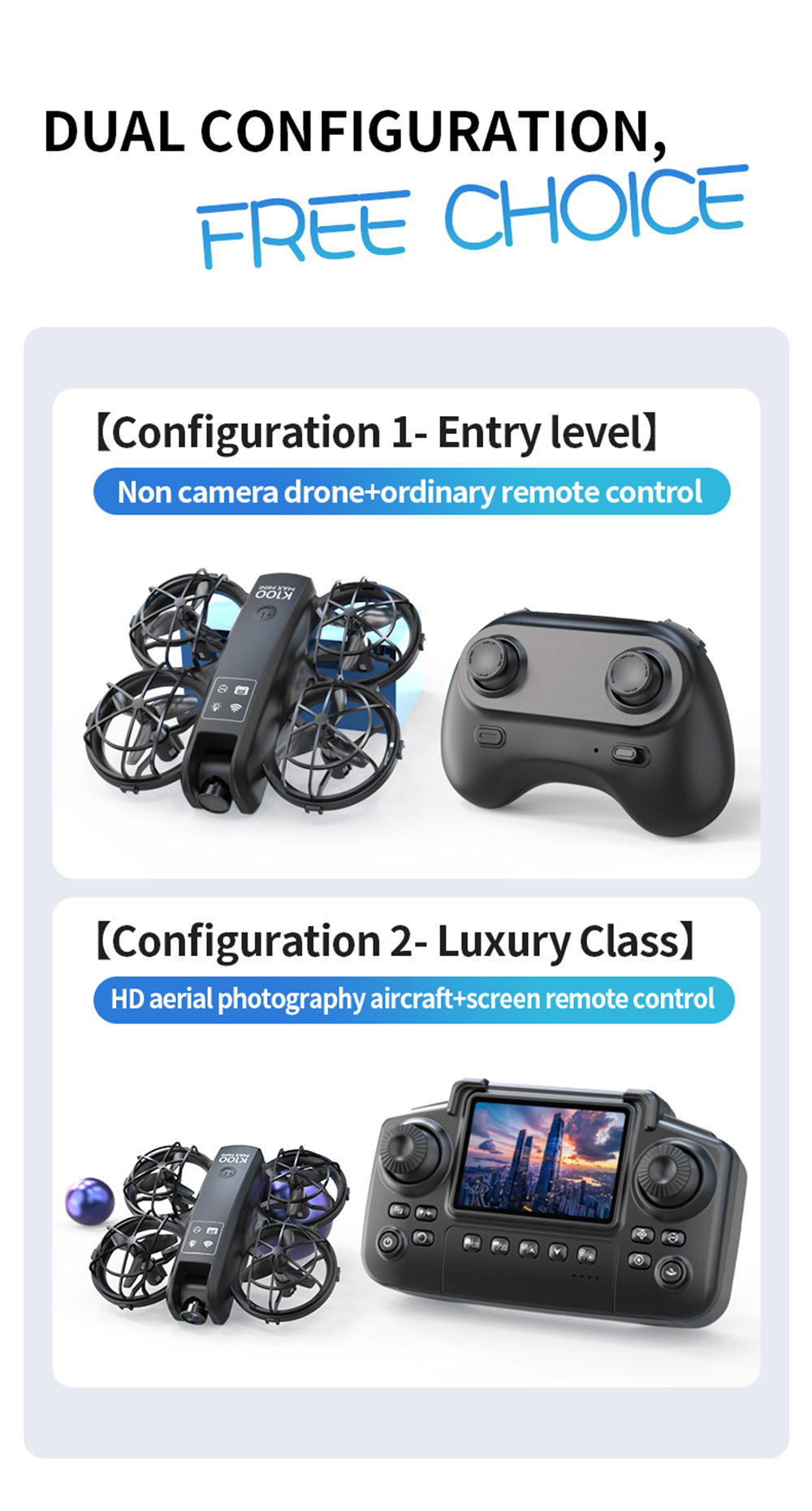 XKJ K100 MAX MINI WiFi FPV with LCD Screen Controller HD Dual Camera Optical Flow Hover Dazzling Lights Circle Protection Kids Gifts 2.4G 4CH 6-Axis Remote Control RC Toys Drone Quadcopter RTF