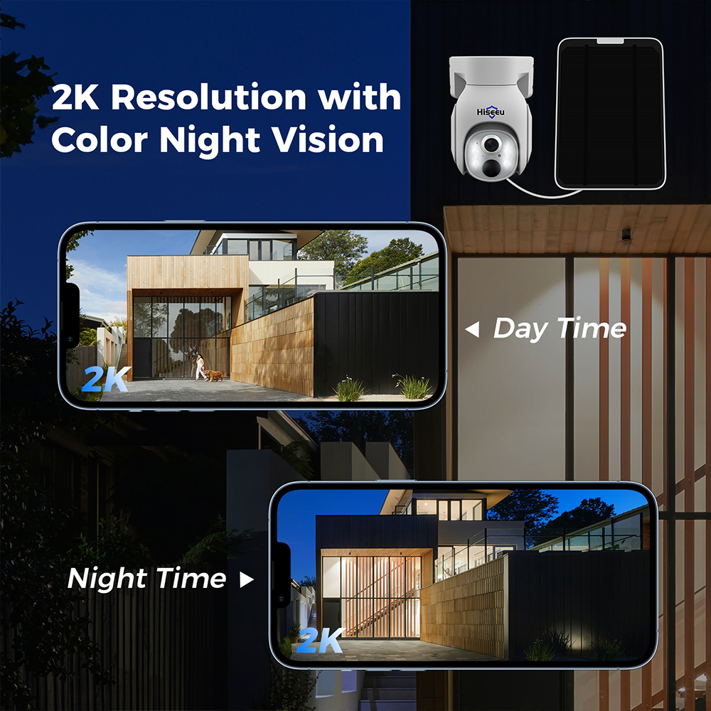 HISEEU TD473  Wireless 4G Outdoor Solar Powered Security Camera 360° Monitoring PTZ HD Color Night Vision 2-Way Talk IP66 Waterproof for Home Surveillance Cameras