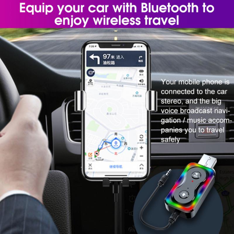 Q1 bluetooth 5.3 Audio Receiver Transmitter HiFi Sound Drivers-free 2-in-1 Car USB Adapter with Colorful Atmosphere Light for Mouse Keyboard