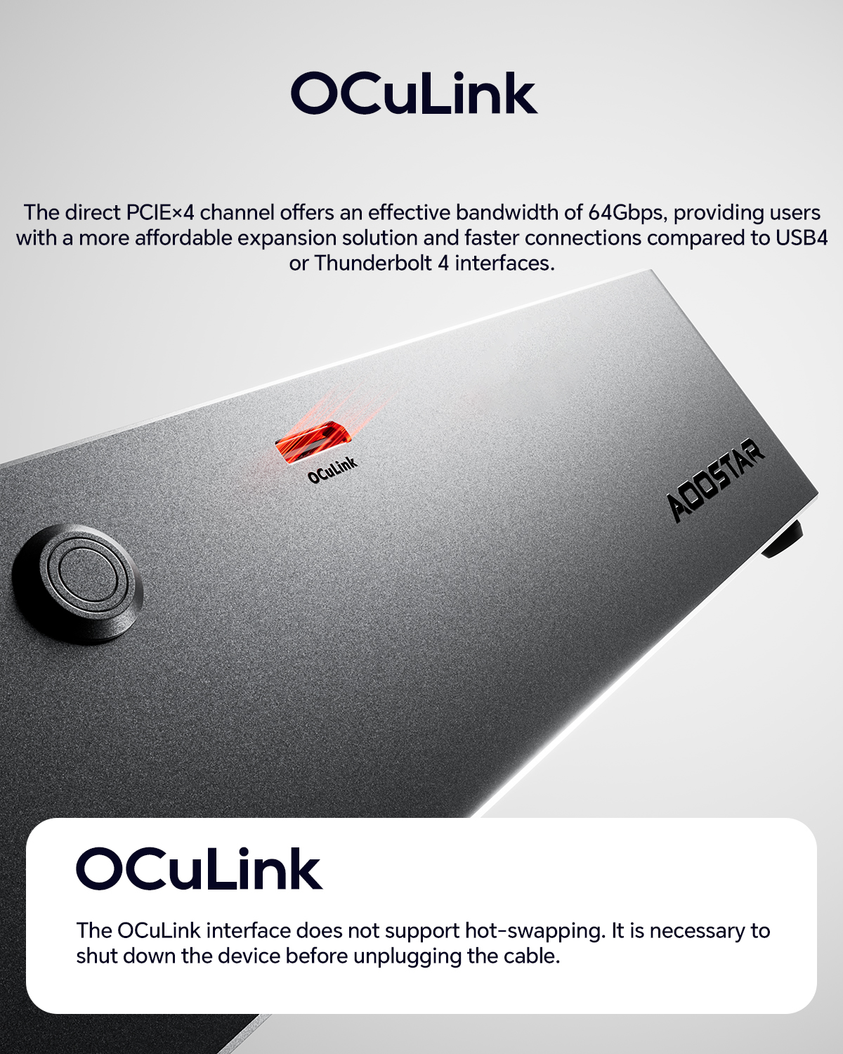 Venda Dock AG01 EGPU da AOOSTAR com porta OCulink PCIE4.0×4 para