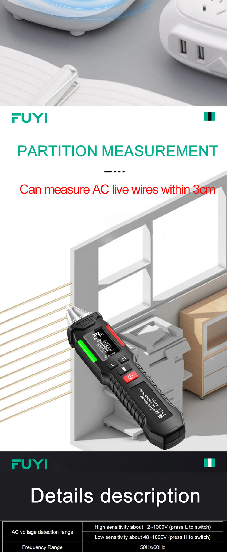 FUYI FY18S Voltage Indicator Tester Voltage Detector Pen Sensor Tester Partition Wall Multifunction Break Voltmeter Tester Electrician Tool