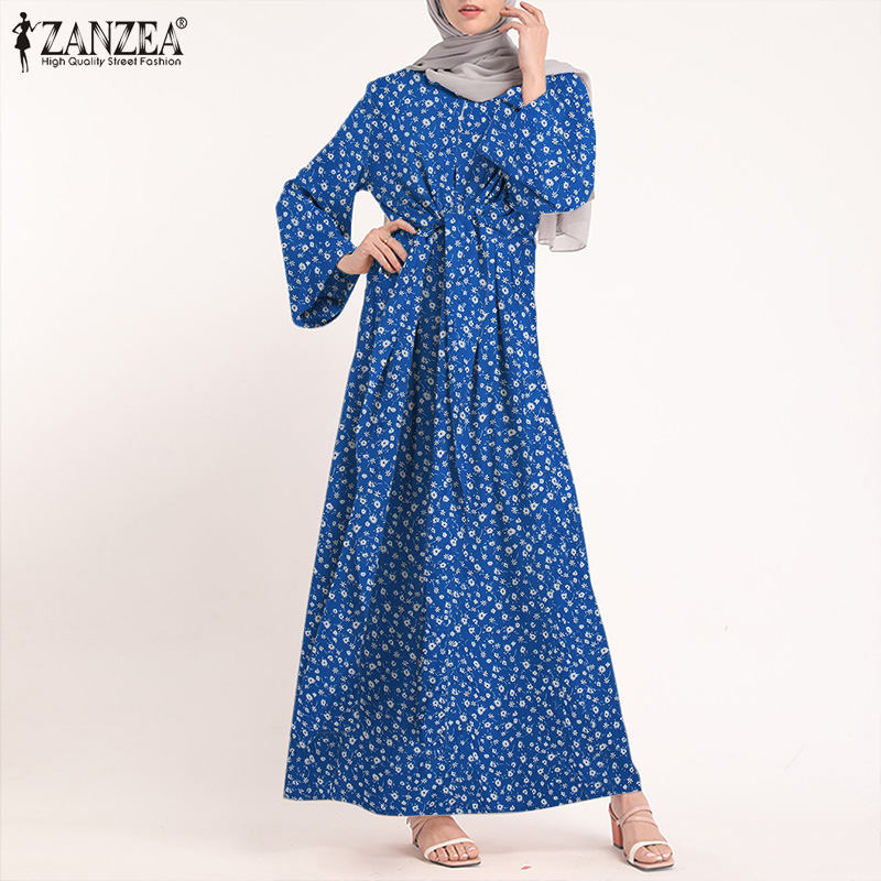 ZANZEA Muslim Dresses Eid Mubarak Kaftan Dubai Abaya Turkey Fashion Hijab Dress Islam Clothing Maxi Sundress For Women Vestidos