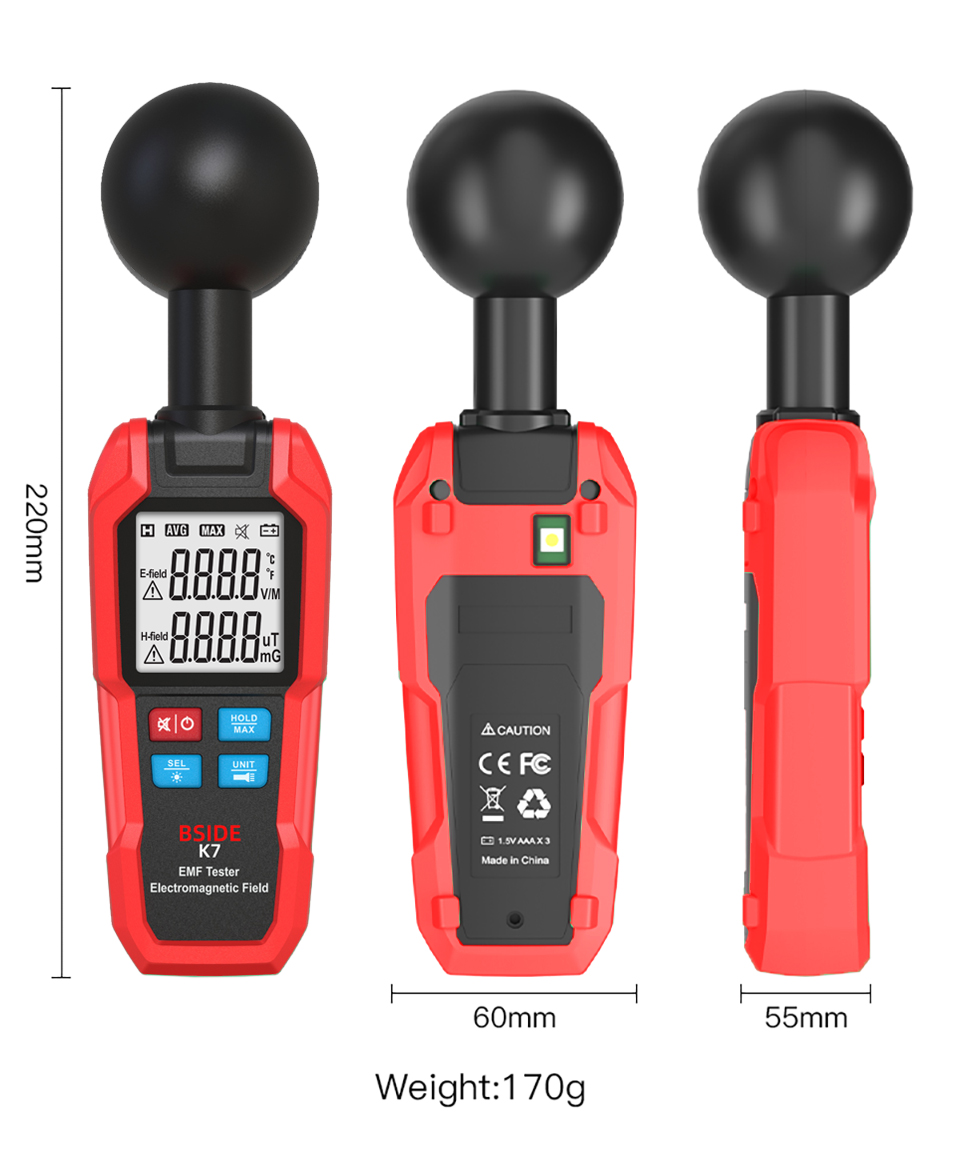 BSIDE EMF Meter Electromagnetic Field Radiation Detector Radiator Tester Handheld Electric Magnetic Dosimeter Geiger Counter K7