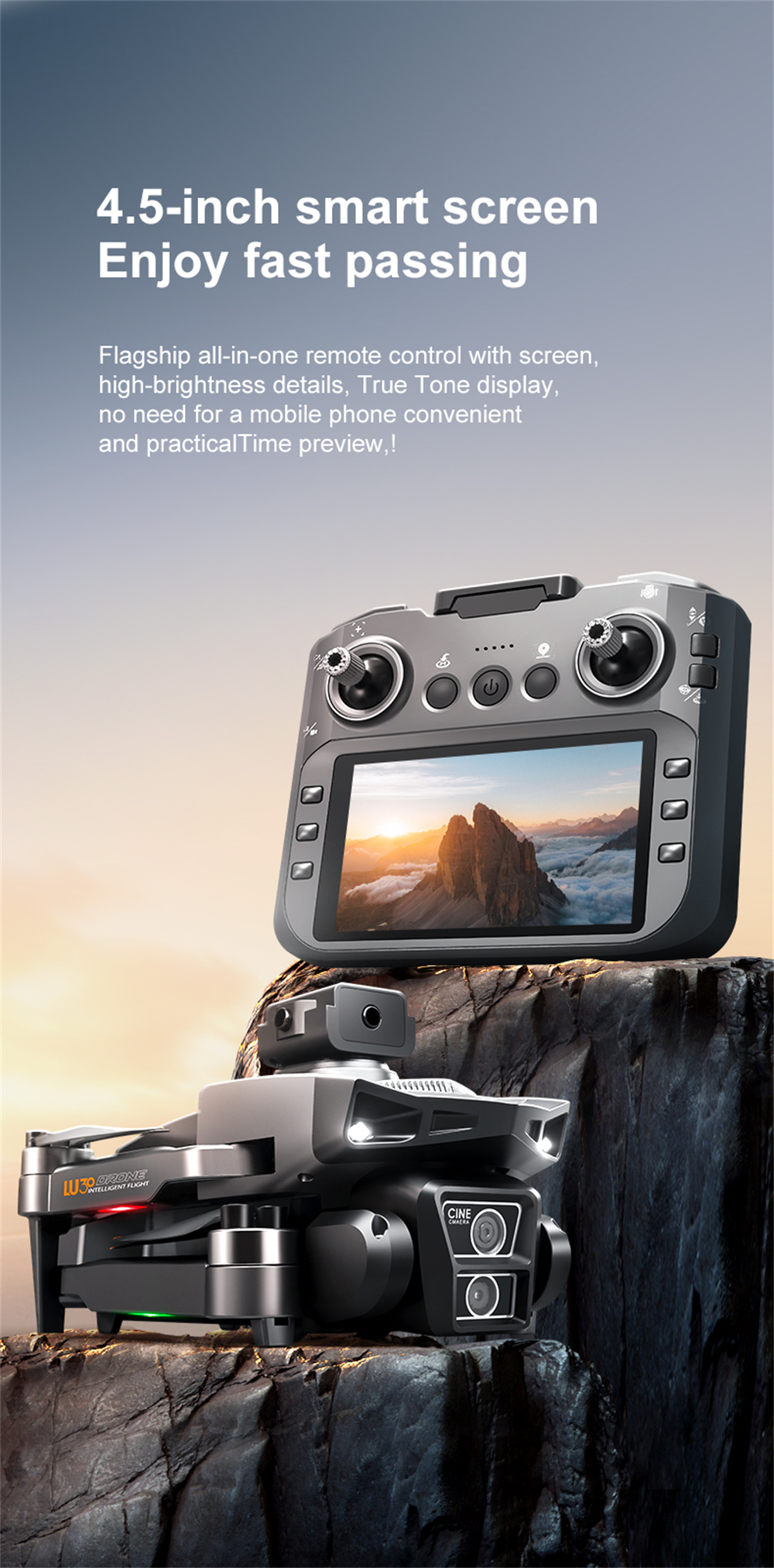 PJC LU30 GPS 5G WiFi FPV with 5.9inch LCD Screen Controller 720P HD Dual Camera Servo Gimbal 360° Obstacle Avoidance Brushless Foldable RC Drone Quadcopter RTF