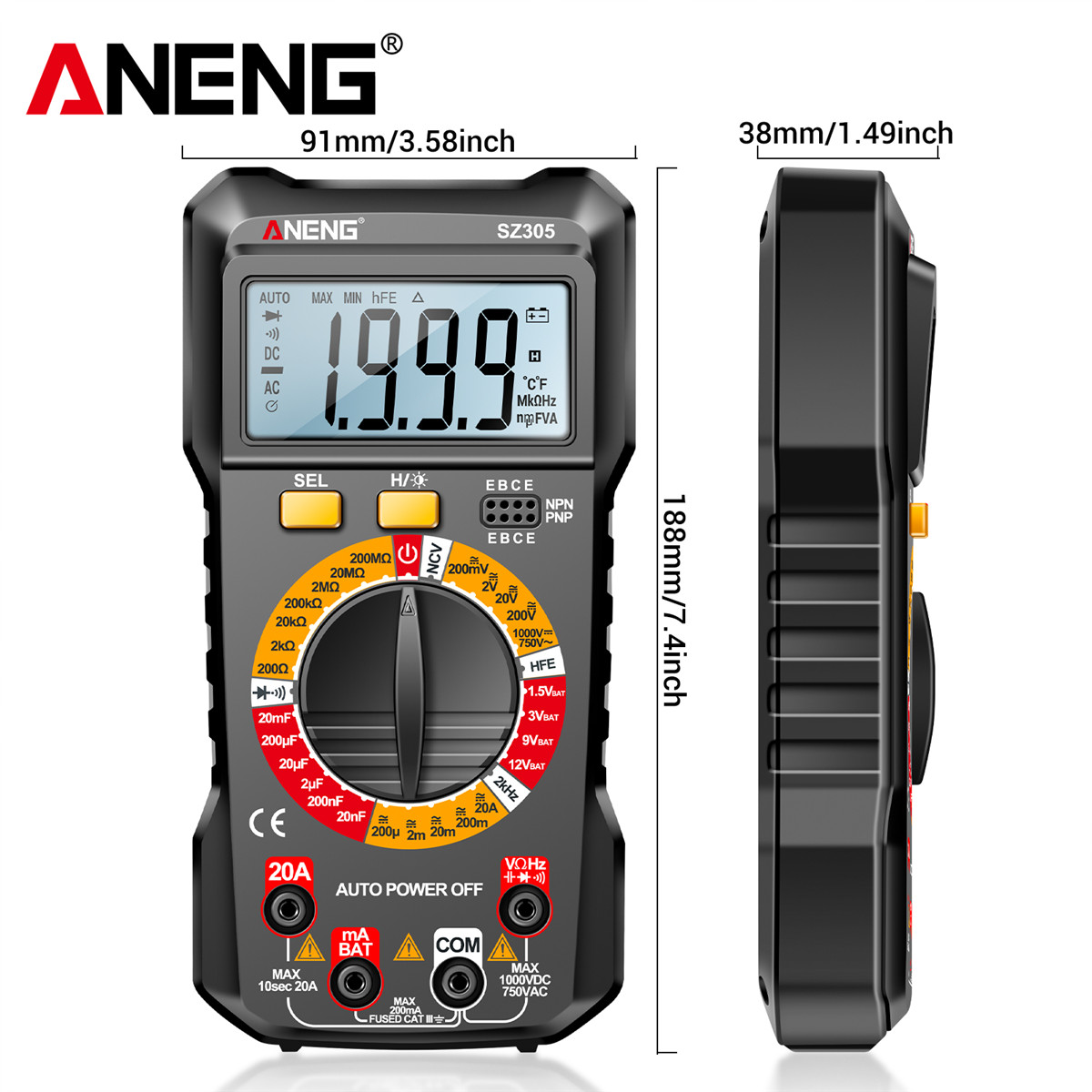 ANENG SZ305 1999 Counts Multimeter Capacitor Testers Professional Smart Voltmeter AC/DC Votage Current Resistance Ohm Test Tools