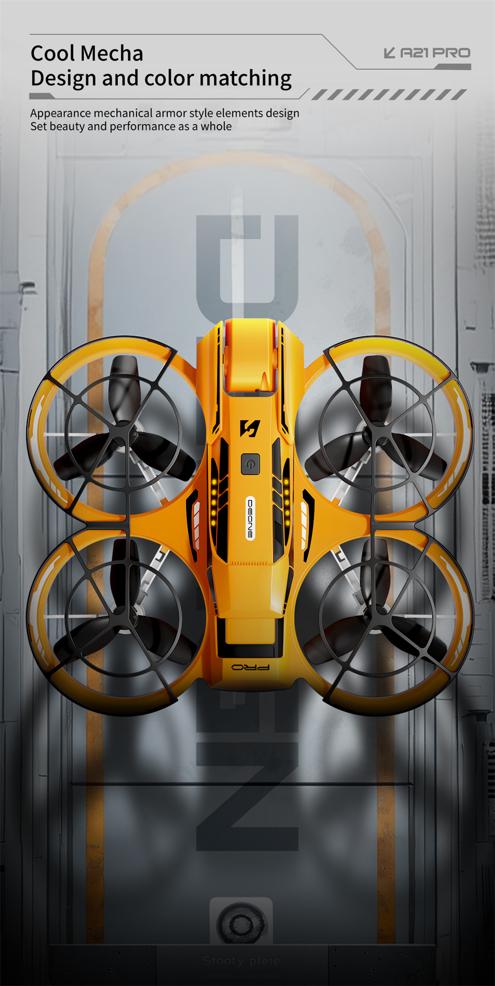 A21 PRO Mechanical Armor Style WiFi FPV with Dual Camera 180° Electrically Adjustable Optical Flow Hover Brushless Circle Fully Enclosed Protection Kids Gifts 2.4G 4CH 6-Axis Remote Control RC Toys Drone Quadcopter RTF