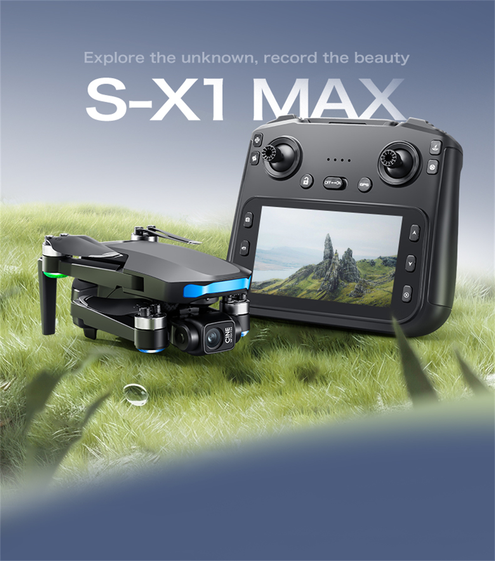 LSRC S-X1 GPS 5G Digital FPV with 5.9inch LCD Screen Controller 1080P HD Dual Camera 3-Axis EIS Gimbal Optical Flow Positioning Brushless Foldable RC Drone Quadcopter RTF