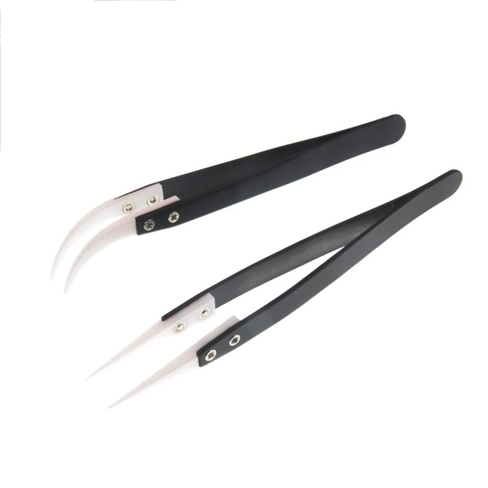 Ceramic Reverse Tweezers Non Conductive Anti-Static Heat Resistant Tweezers Big Curved/Straight Tweeze