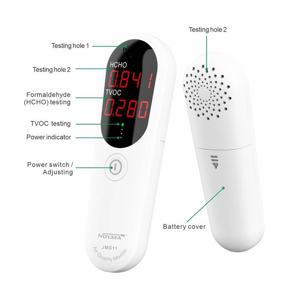 JMS11 Digital Air Quality Monitor High Precision Formaldehyde TVOC Tester with LED Display Wide Testing Range Portable Design