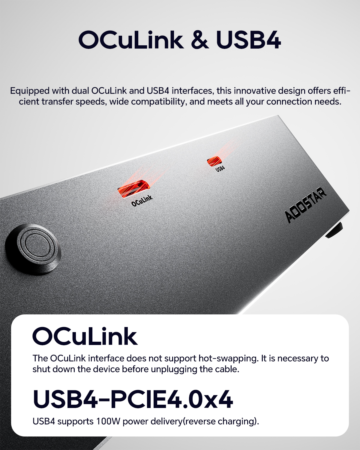 AOOSTAR AG02 EGPU Dock with OCulink and USB4 Port Built-in 800W