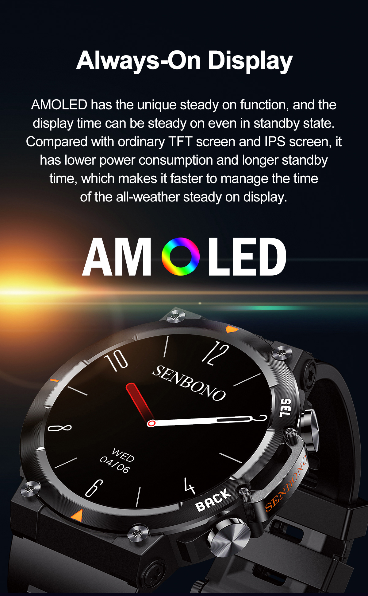 SENBONO MAX18 1.43 inch AMOLED Screen Innovative Gesture GPT AI Assistant bluetooth Call Heart Rate Blood