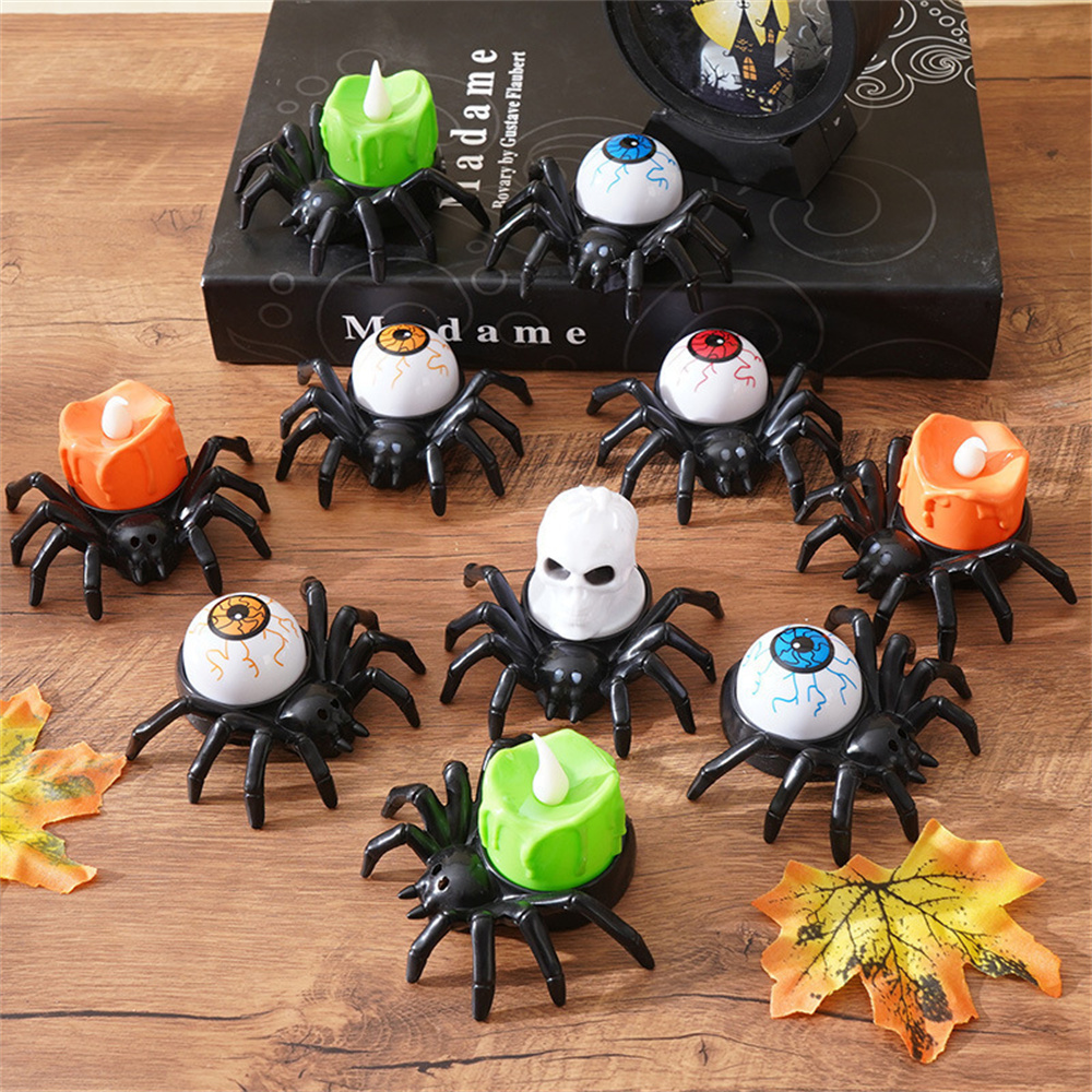 Saldi 12PVC Candele da Tè di Halloween a forma di Ragno con Occhi