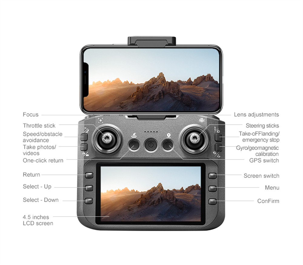 PJC LU30 GPS 5G WiFi FPV with 5.9inch LCD Screen Controller 720P HD Dual Camera Servo Gimbal 360° Obstacle Avoidance Brushless Foldable RC Drone Quadcopter RTF