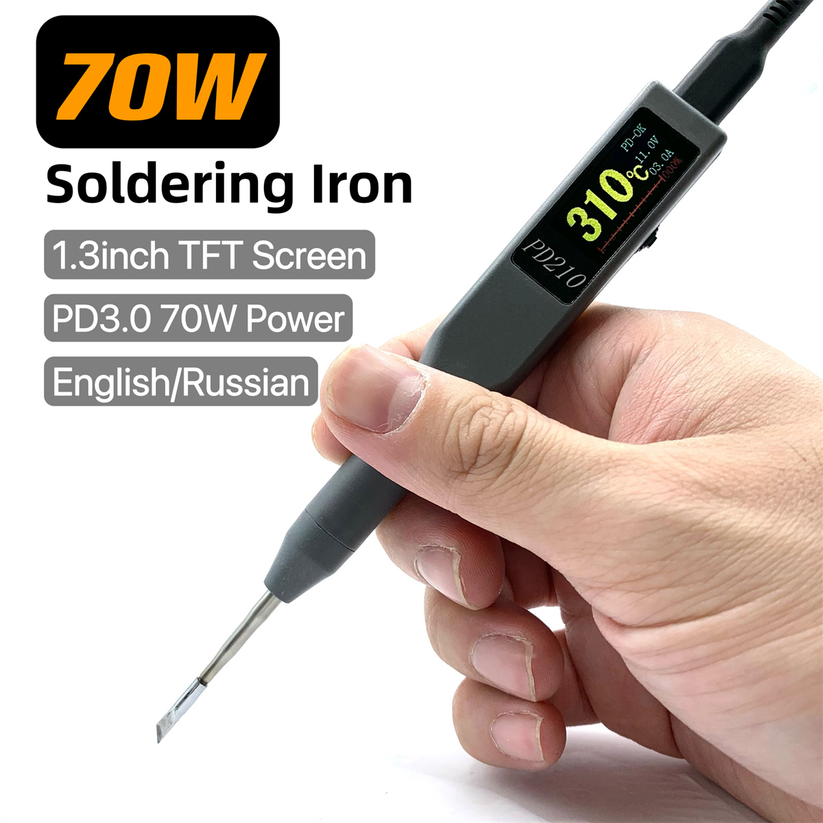 PD210 Professional 70W Adjustable Temperature Soldering Iron TFT Screen for Precision DIY Projects High Efficiency Fast Heating PD3.0 Fast Charging