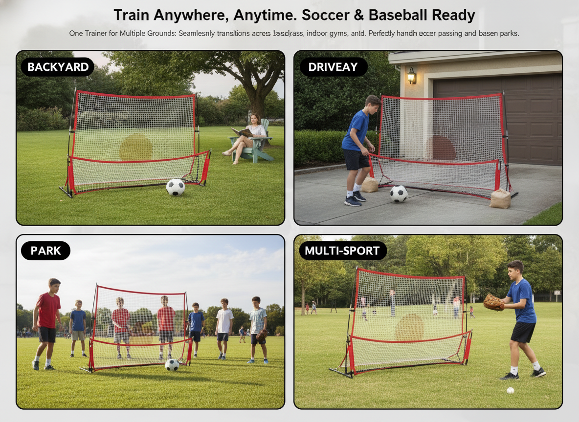 Warmounts 2 in 1 Baseball Rebounder Net Double Sided Soccer Pitching Throwing Catching Passing Trainer Heavy Duty Steel Frame with Target Backyard Solo Practice Ball Return Screen for Kids Adults Warmounts