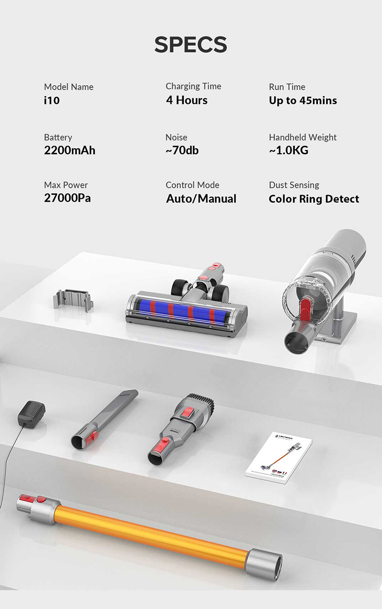 [EU Direct] Liectroux i10 Draadloze Handstofzuiger, Slimme Stofdetectie, 250W Borstelloze Motor voor 27Kpa Krachtige Zuigkracht, LED Koplamp, Kleurrijk LED Touchscreen, 45 Min. Lange Werktijd, Staande Stofzuiger voor Tapijt, Harde Vloer, Auto & Dierenhaar