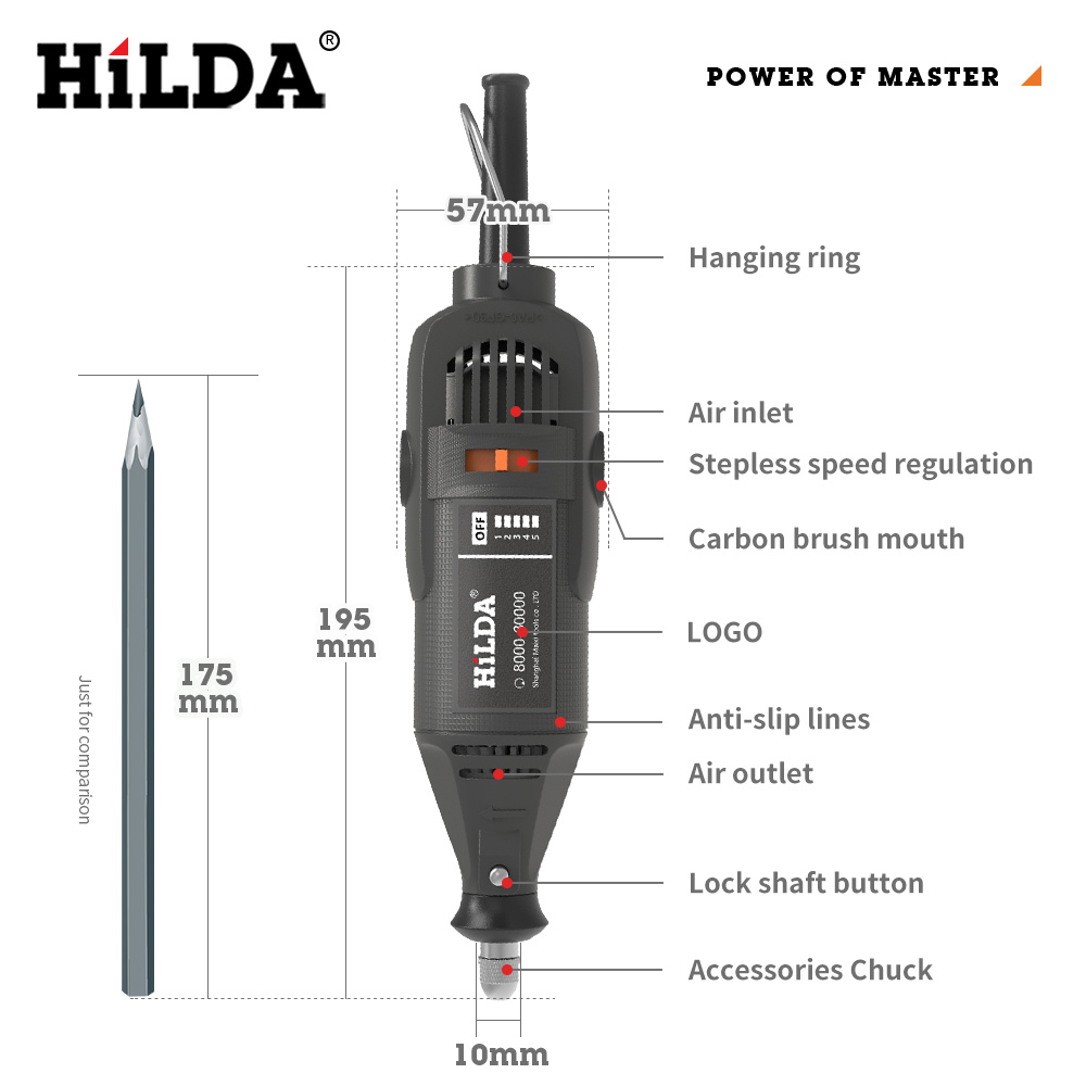HILDA 220V Electric Drill Grinder Engraver Pen Grinder Mini Drill Electric Rotary Tool Grinding Machine Accessories