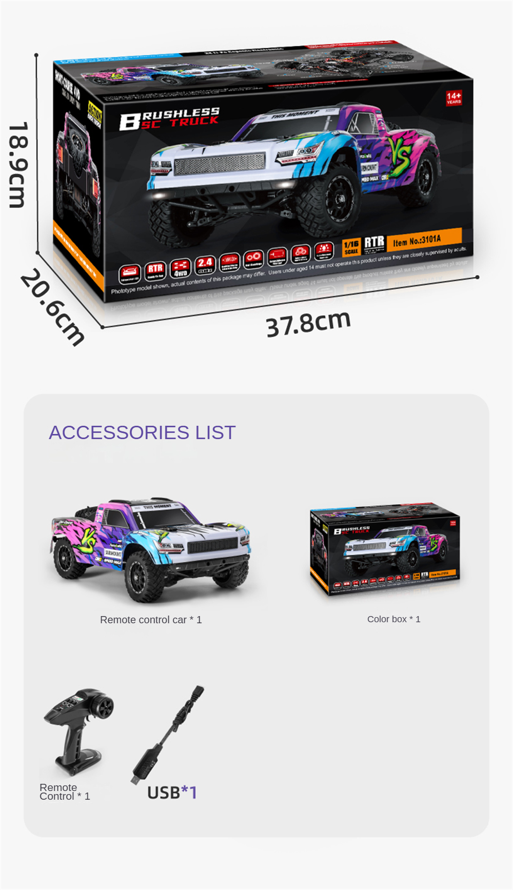 HBX 3103A 1/16 2.4G 4WD High Speed Brushless RC Car RTR Electric Short Truck 