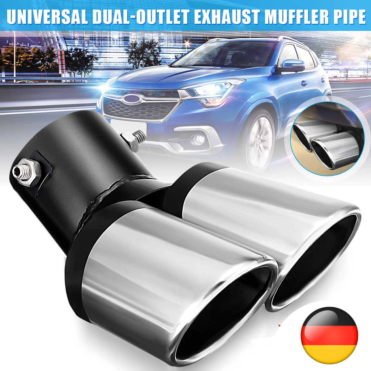63mm/2.5" Stainless Steel Chrome Car Dual Exhaust Tip Square Tail Pipe Muffler