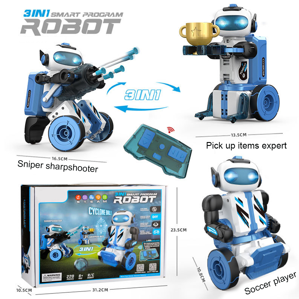 Multifunctional Programming Robot DIY 3 IN 1 Self-assembling 2.4GHz RC Remote Control Robots