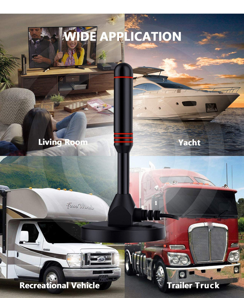 ARINST 200 Miles Indoor Digital TV Antenna with VHF/UHF Amplifier and DTMB Car Mount Suction Cup High Definition Reception for Cord Cutters and RV Travelers