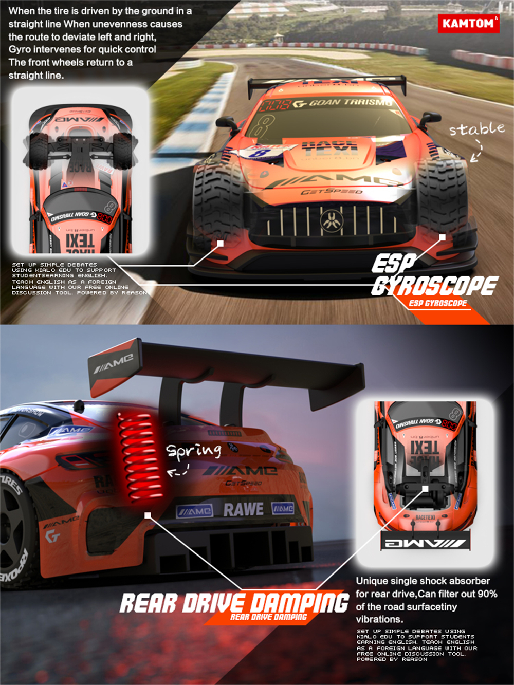 KAMTOM KM2401 RTR 1/24 2.4G 2WD Drift RC Car ESP Gyro Optional Camera Mini Race LED Light High Speed Racing On-Road Electric Remote Radio Control Vehicles Model RTR Child Toys Boys Kids Gifts