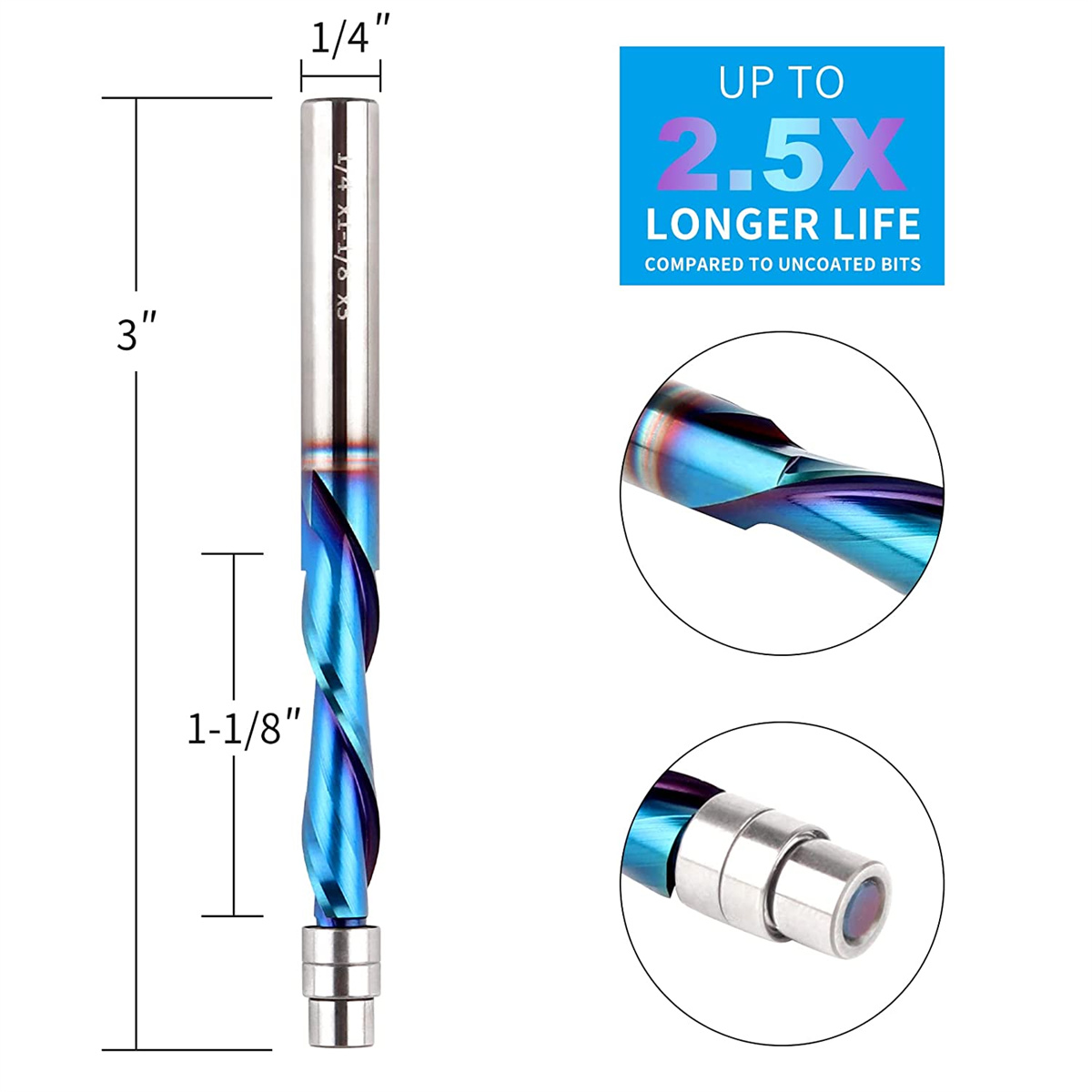 1/4 Inch Shank Premium Carbide Spiral Flush Trim Router Bit Set with Ball Bearings High Durability Versatile Woodworking Tool