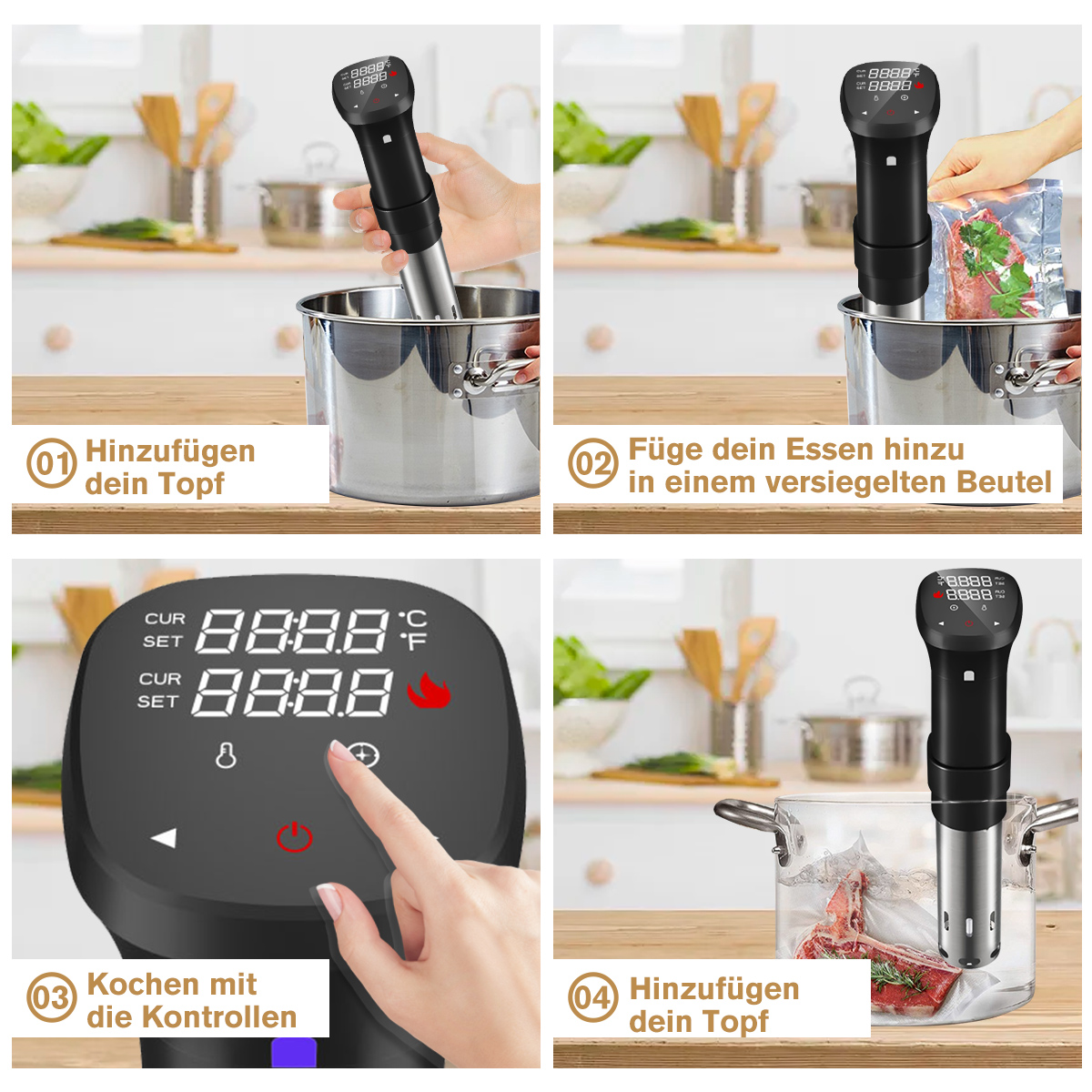 1600W LCD Touch Sous Vide Cooker Slow Cooker Sturdy Immersion