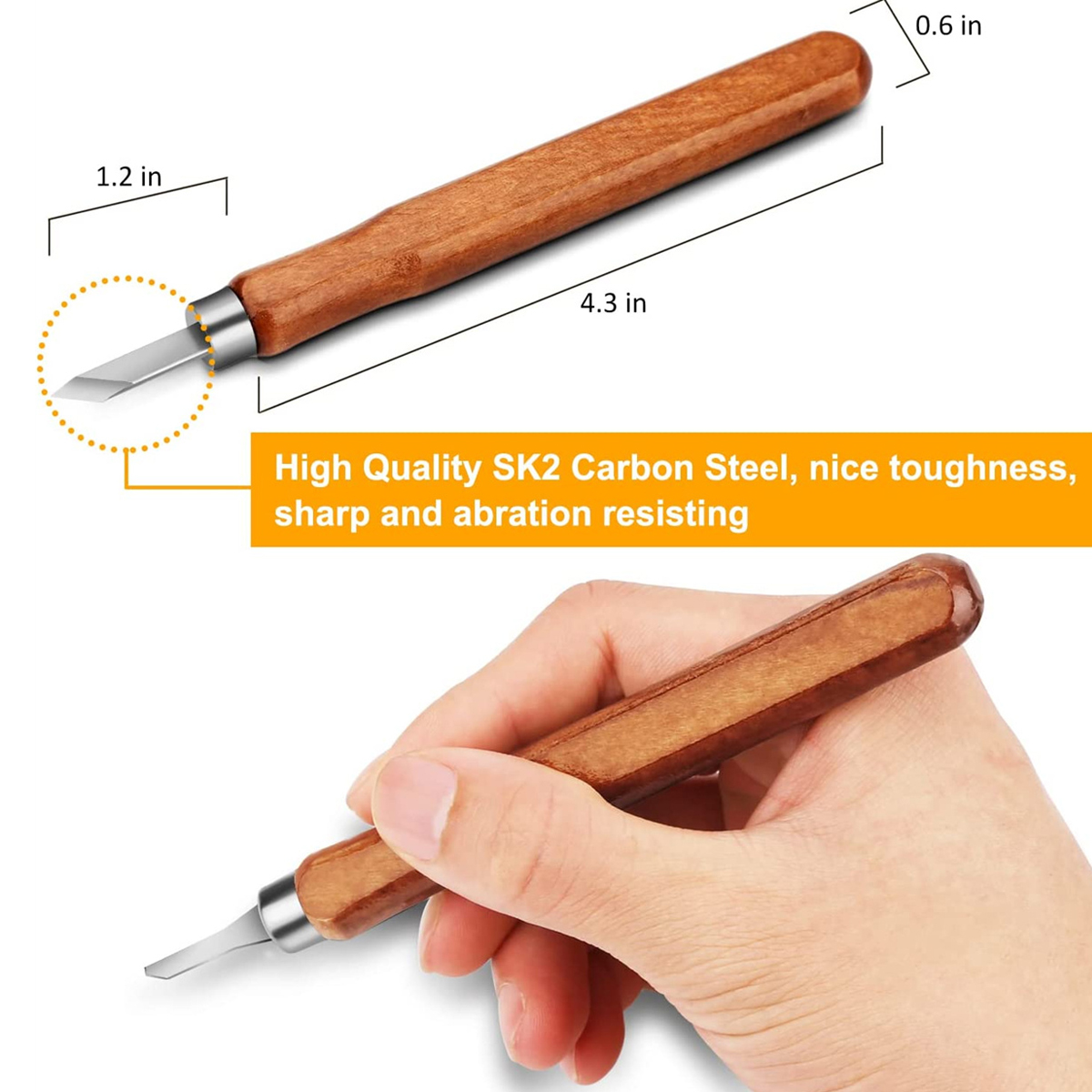 SK2 Carbon Steel 12-Piece Wood Carving Knife Set with Ergonomic Handles Ideal for Sculpting Whittling Crafts Beginners & Professional Woodworkers - All-in-one Kit in a Portable Canvas Bag