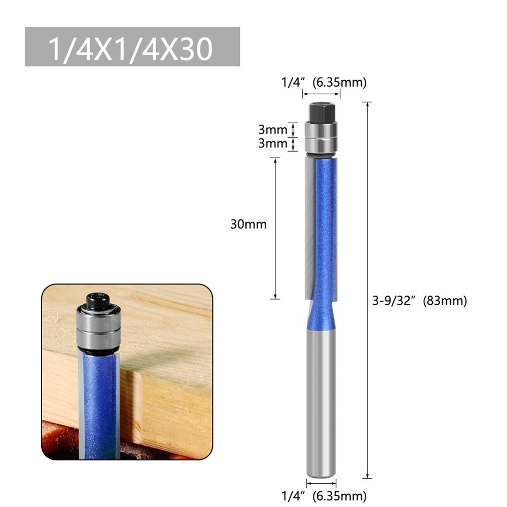Silver Blue Double Bearing Router Bit Trimming Knife Woodworking Milling Tools  Double-edged Trimming Machine Blade
