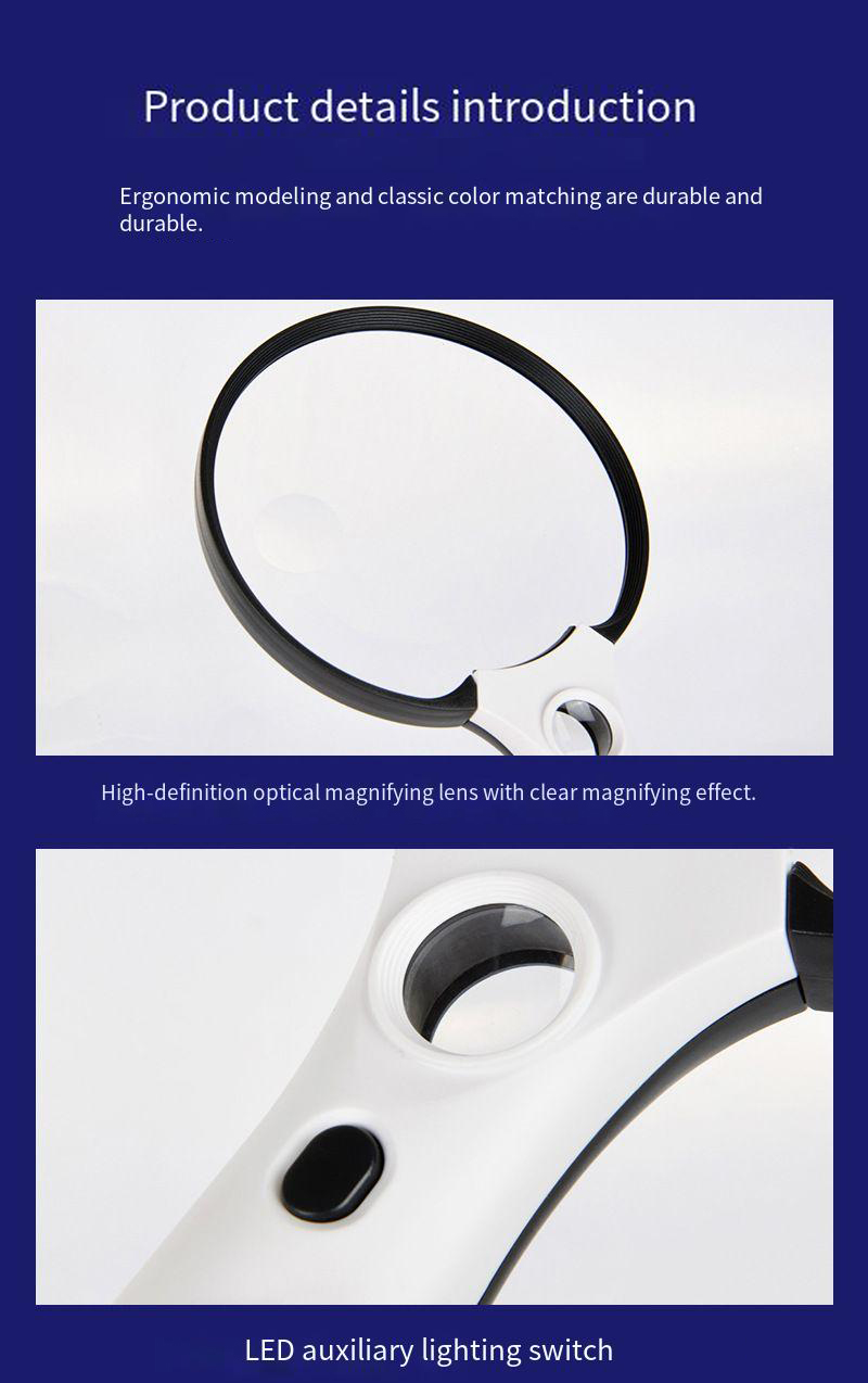 Handheld 135mm Large Lens Magnifying Glass with 10x 20x 45x Magnification LED and UV Light for Reading and Antique Appraisal