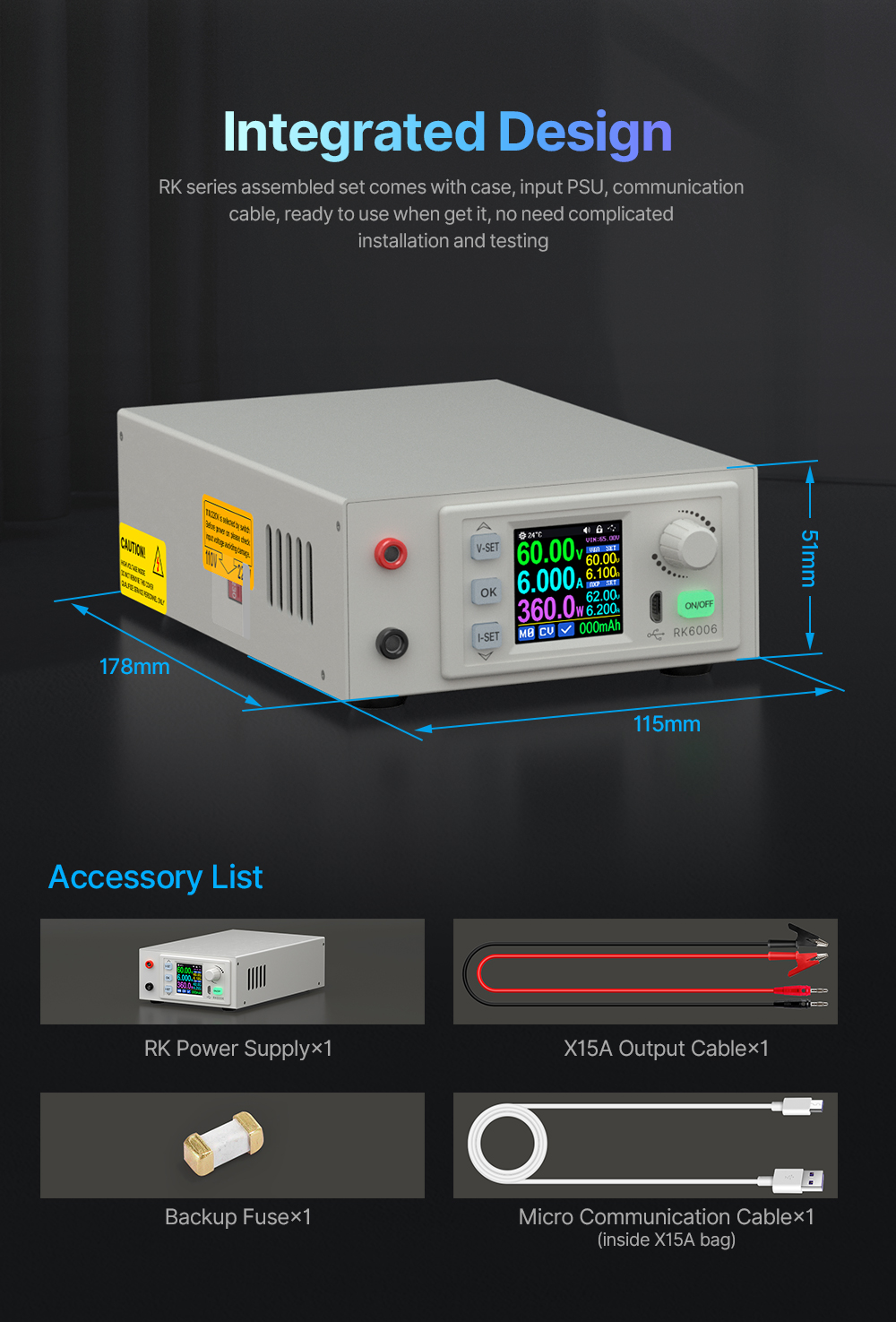 RIDEN RK6006-C Digital Power Supply High Precision 60V 6A with Overvoltage Protection and HD Display for Efficient Power Control