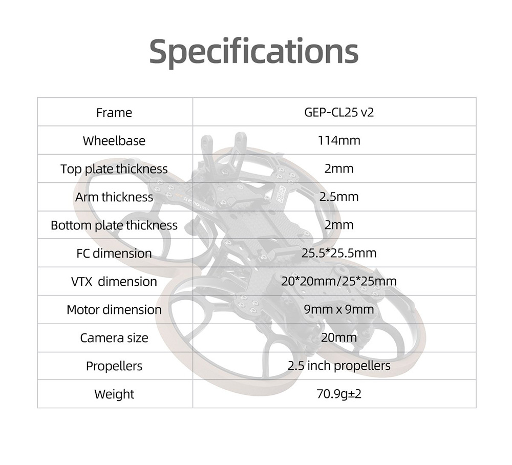 GEPRC GEP CL25 V2 114mm Wheelbase 2.5 Inch Frame Kit for Cinelog25 V2 Whoop RC FPV Racing Drone