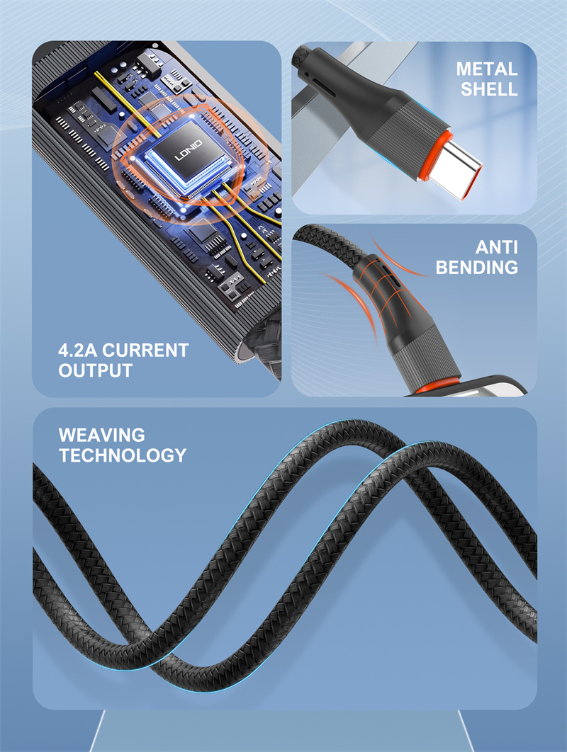 LDNIO LC96U 4.2A USB-A to iP/Micro/USB-C Cable Fast Charging Data Transmission Copper Core Line 1.2M Long for iPhone 16 15 14 Pro Max for Xiaomi MIX Fold4 for Huawei Mate XT for Samsung Galaxy Z Flip6