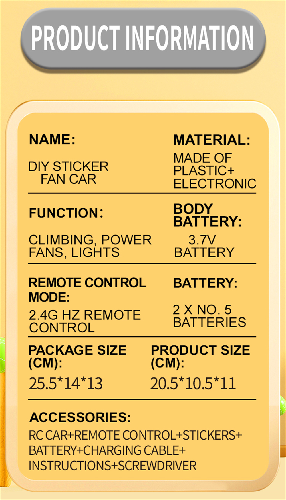 TCS02 2.4 4CH DIY Sticker Remote Control RC Car with Fan RTR Children Toys