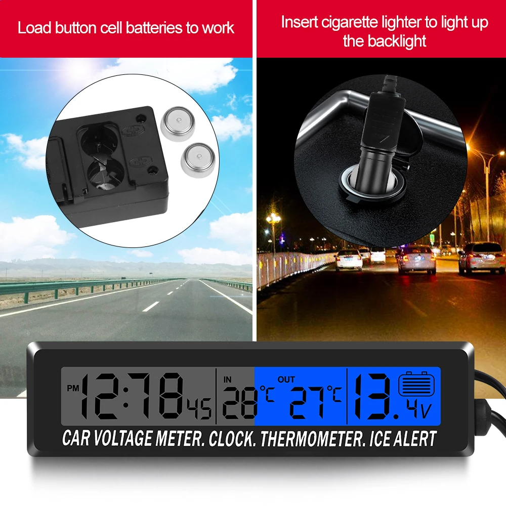 4 In 1 Clock Calendar Thermometer Car Multi-Function Color Screen Voltage  With LCD Time Date Indoor And Outdoor Temperature Display Sale