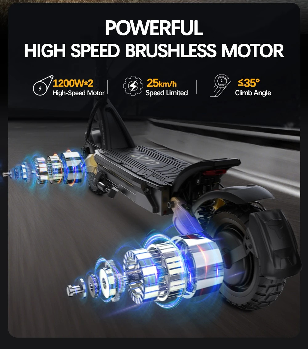 [EU Direct] OOTD S30 Electric Scooter 52V 23.4AH Battery 1200W*2 Dual Motors 10inch Tires 60KM Max Mileage 120KG Max Load Folding E-Scooter
