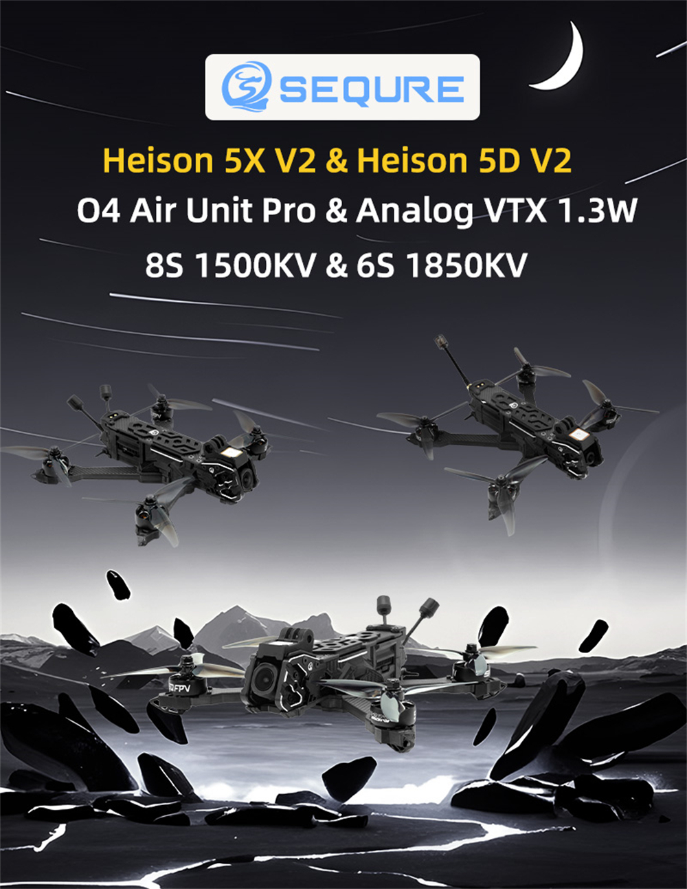 SEQURE SQFPV Heison V2 5X 5D Freestyle 5 Inch 6S 8S Cine FPV Racing Drone with M10 GPS DJI O4 Pro Air Unit Digital HD System