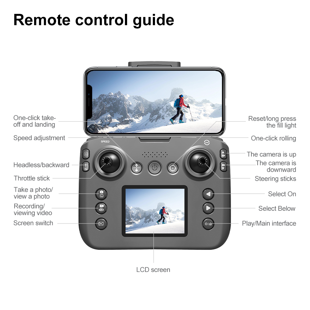 YCRC V666 WiFi FPV with LCD Screen Controller HD ESC Dual Camera Optical Flow Hover Automatic Obstacle Avoidance Brushless LED Light Circle Protection Kids Gifts 2.4G 4CH 6-Axis Remote Control RC Toys Drone Quadcopter RTF