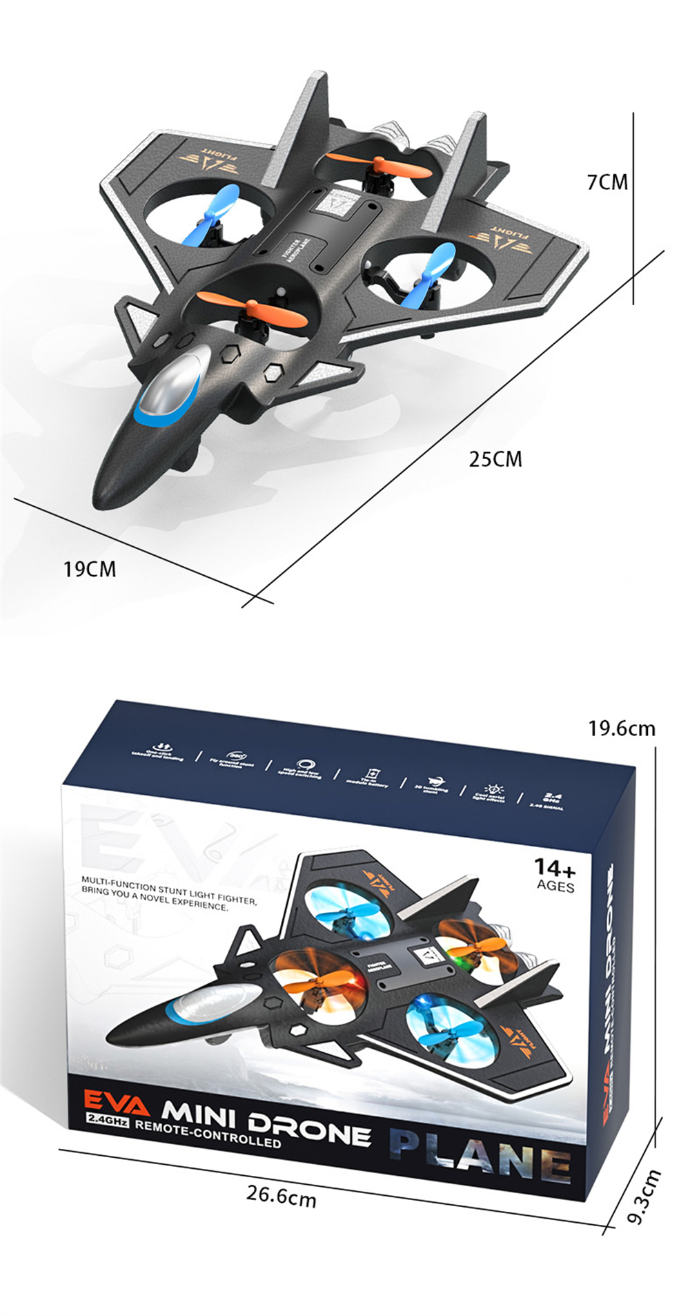 JJRC H130 2.4G EPP Foam Glider Altitude Hold Mode 360° Roll Turbofans Motors 4CH LED RC Toy Gift Remote Control Drone Airplane Quadcopter Stunt Fighter RTF
