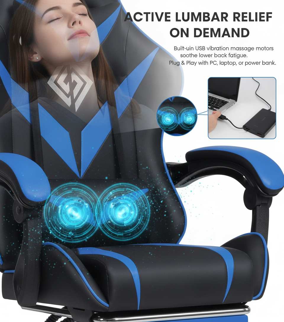 Cadeira de jogos ergonômica, cadeira de escritório giratória com descanso para os pés, suporte lombar, encosto alto, ajustável, couro PU, para PC, adolescentes e adultos, Hoffree