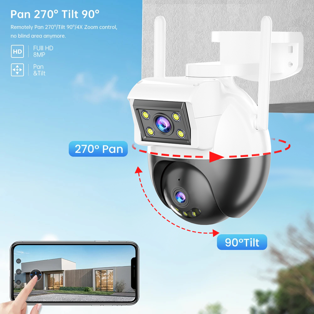 1080P Dual-lens WiFi iP Camera Wireless 360° Panoramic Human Detection Audio Intercom Alarm Push IP66 Waterproof Remote Home Monitoring Security Cameras