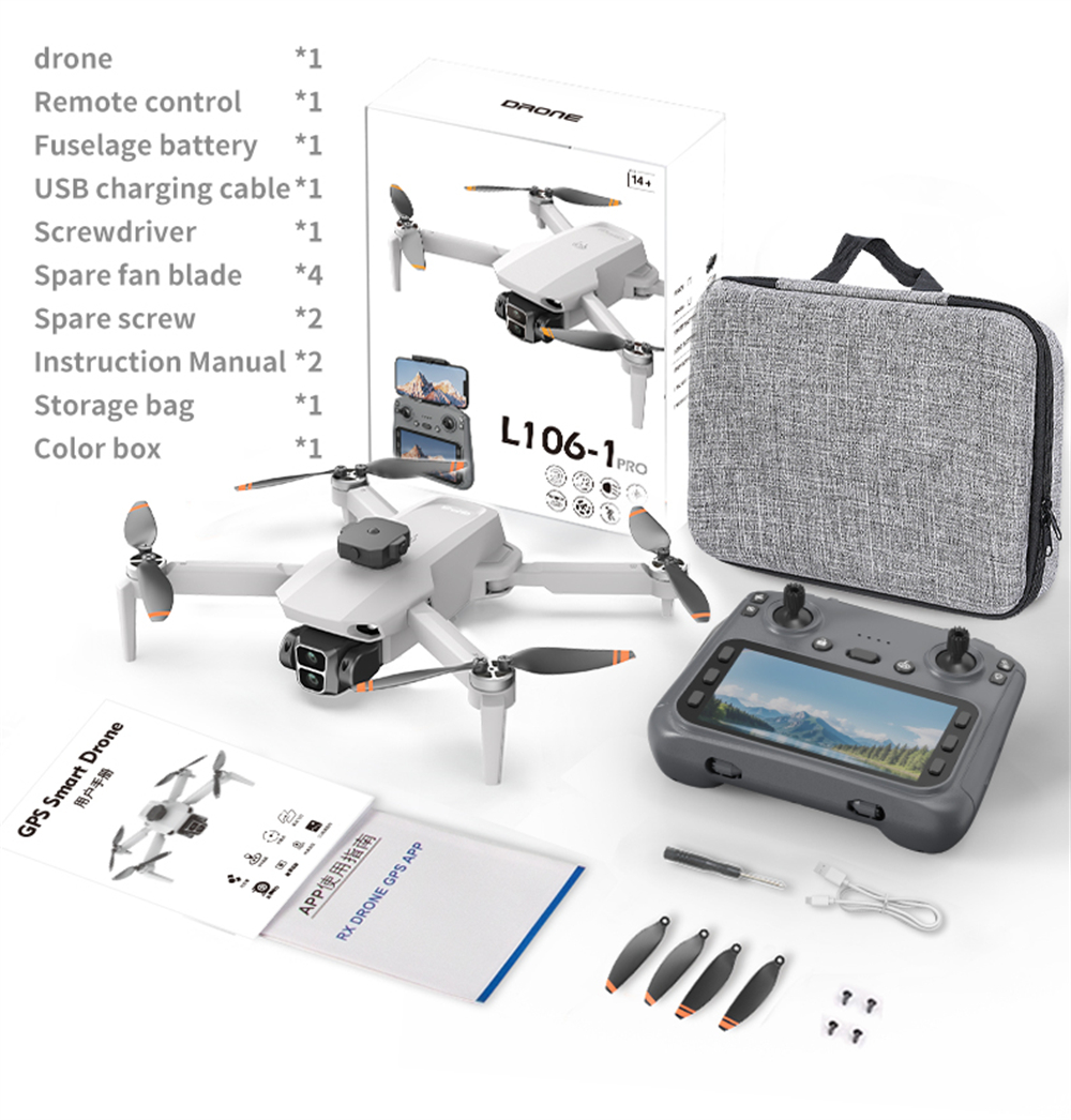 LYZRC L106-1 GPS 5G WiFi FPV with 5.9inch LCD Screen Controller 720P HD Dual Camera Servo Gimbal 360° Obstacle Avoidance Brushless Foldable RC Drone Quadcopter RTF