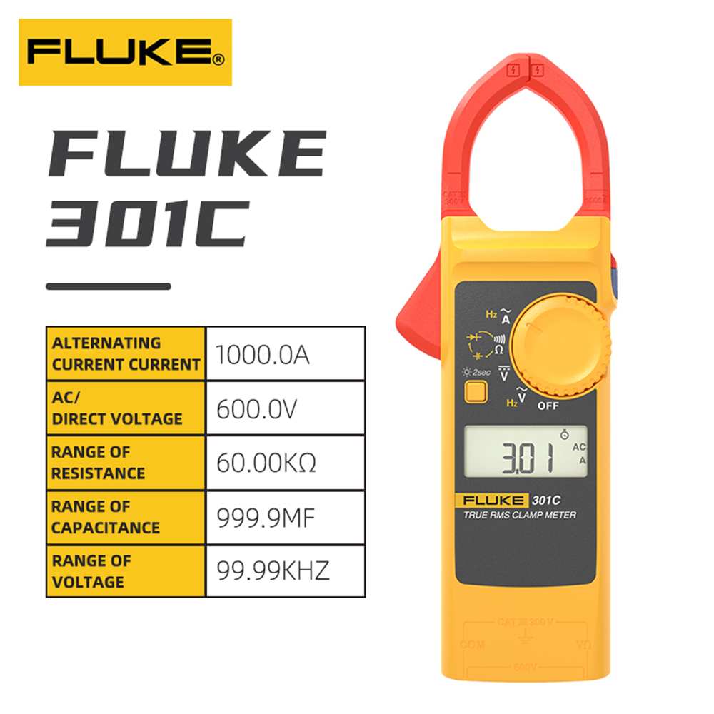 FLUKE 301C Plus Mini Digital AC Current Clamp Meter Voltage Voltmeter 1000A Ammeter Pliers Tester