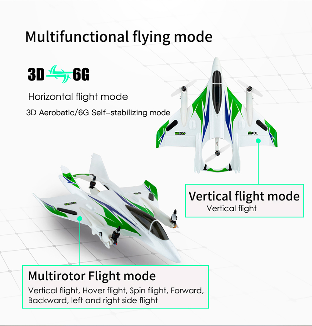 JJRC W500 2.4G 6CH 450mm Wingspan Multi-functional Vertical Takeoff and Landing VTOL 3D/6G Mode Switchable Aerobatics EPO RC Airplane Glider With Gyro RTF